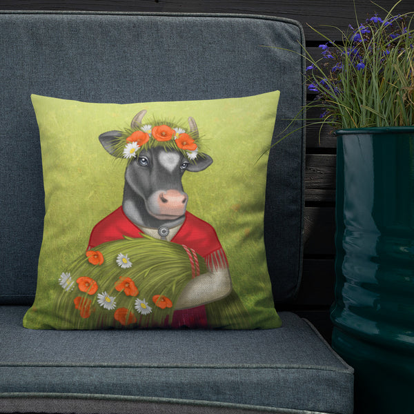 Premium pillow "Have patience, the grass will be milk soon enough" (Cow)