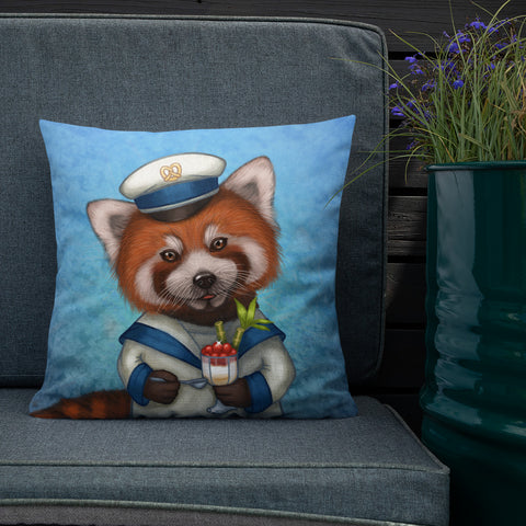 Premium pillow "Life is uncertain so eat your dessert first" (Red panda)