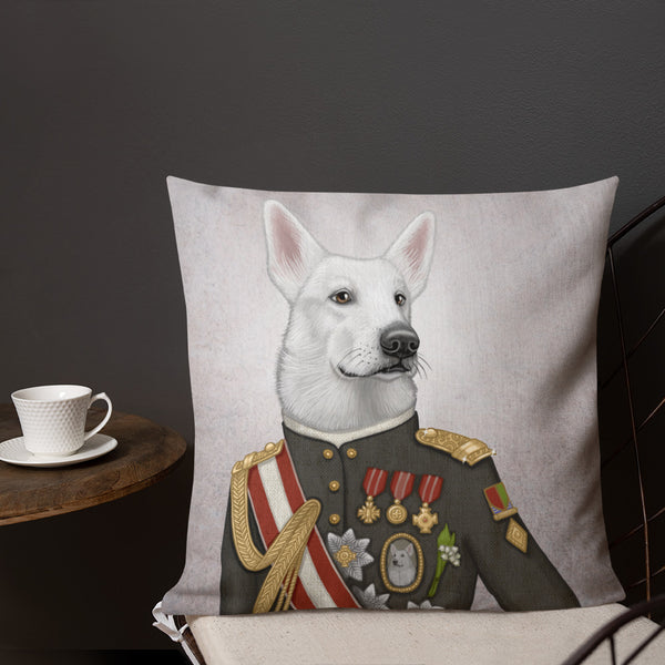 Premium pillow "A king's face should show grace" (White Swiss Shepherd Dog)