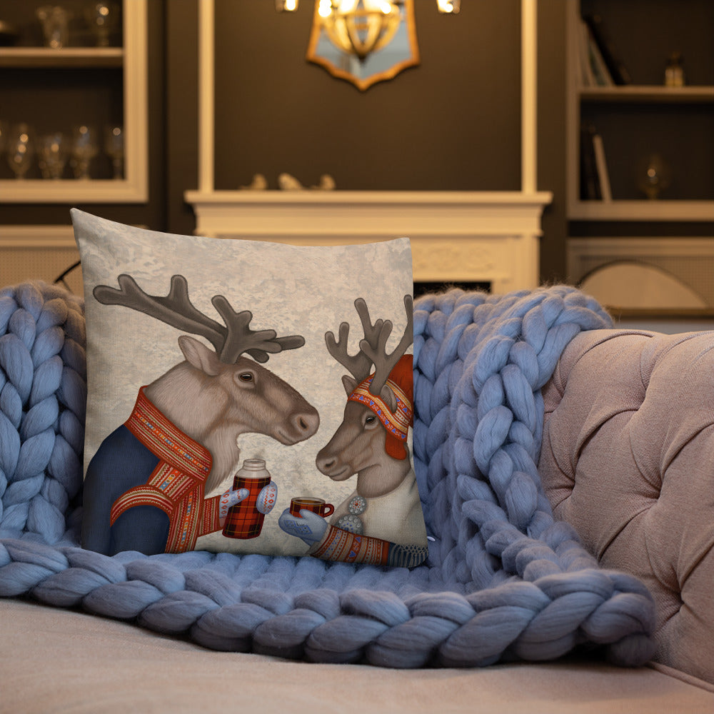 Premium pillow "Coffee and love taste best when hot" (Reindeers)