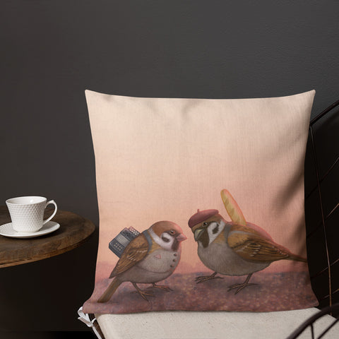 Premium pillow "Paris is owned by the early risers" (Sparrows)