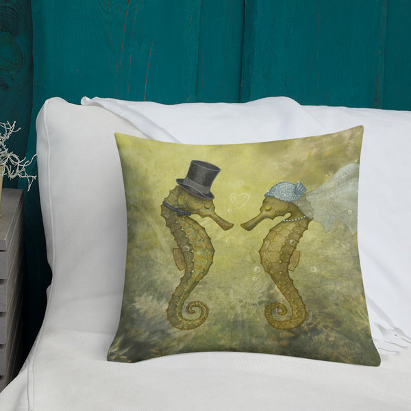 Premium pillow "Sea has hundred hearts" (Seahorses)