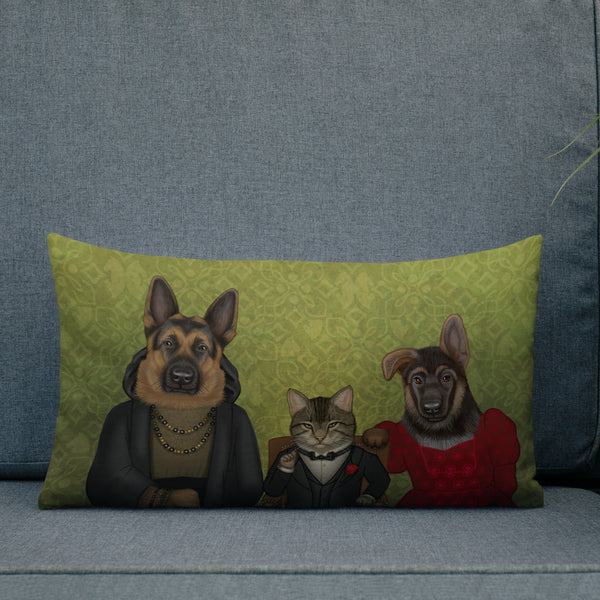 Premium pillow "We may be different, but we are a family" (Cat and German shepherds)