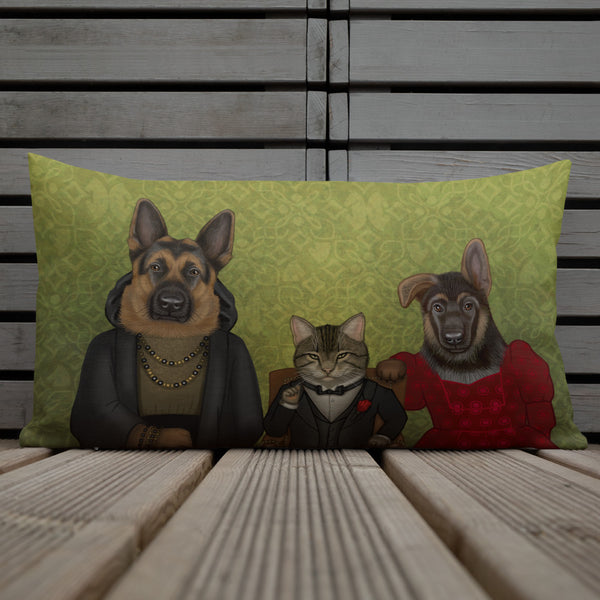 Premium pillow "We may be different, but we are a family" (Cat and German shepherds)