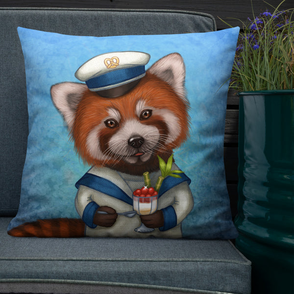 Premium pillow "Life is uncertain so eat your dessert first" (Red panda)