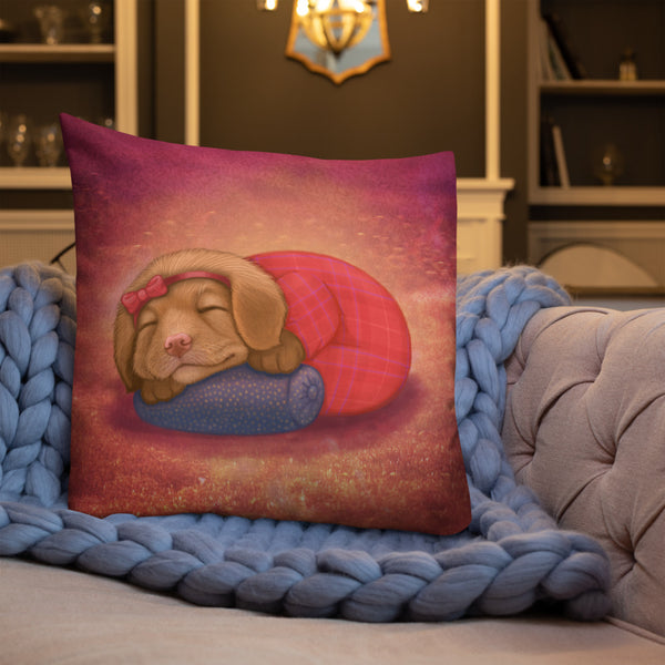 Premium pillow "Let her sleep for when she wakes she will move mountains" (Nova Scotia Duck Tolling Retriever)