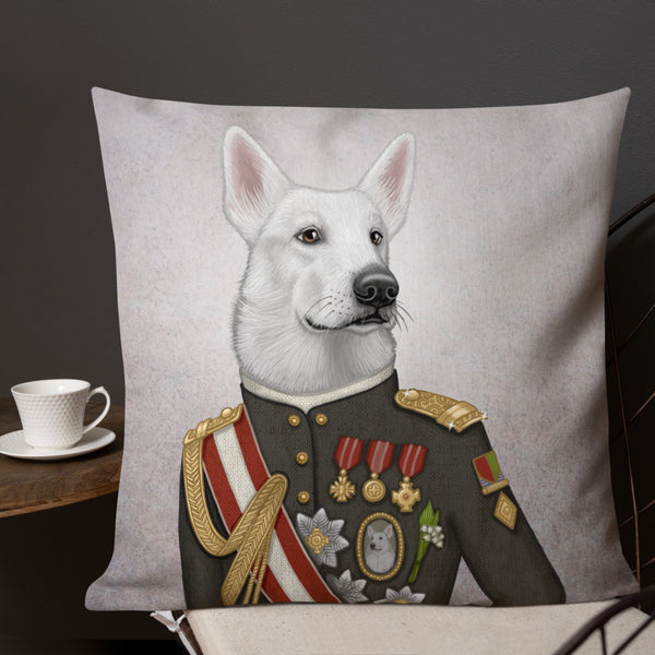 Premium pillow "A king's face should show grace" (White Swiss Shepherd Dog)