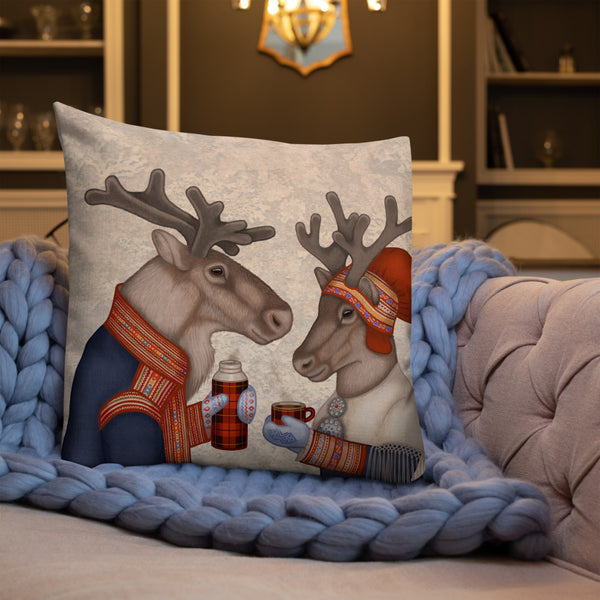 Premium pillow "Coffee and love taste best when hot" (Reindeers)