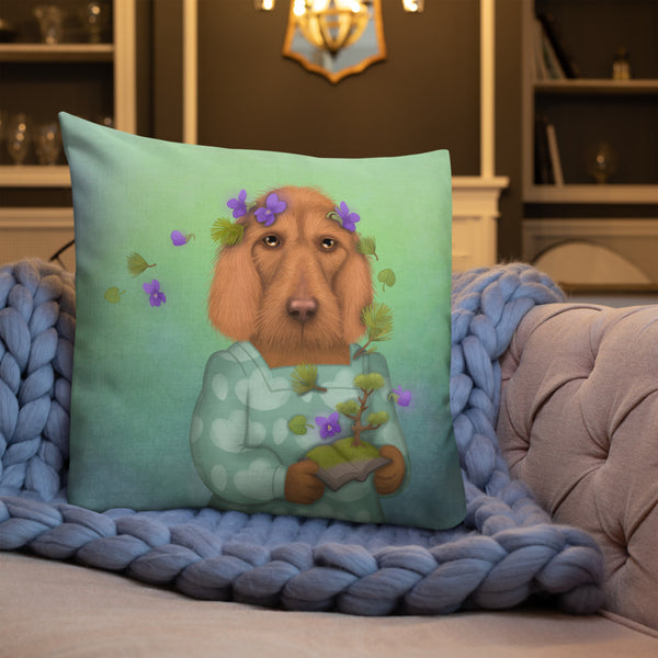 Premium pillow "A book is like a forest carried in the pocket" (Basset Fauve de Bretagne)