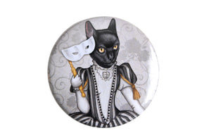 Badge "The face is a mask, look behind it" (Cat)