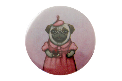 Badge "A full stomach makes a happy heart" (Pug)