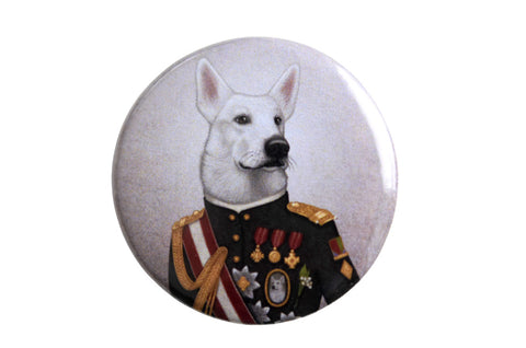 Badge "A king's face should show grace" (White Swiss Shepherd Dog)