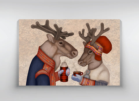Canvas "Coffee and love taste best when hot" (Reindeers)