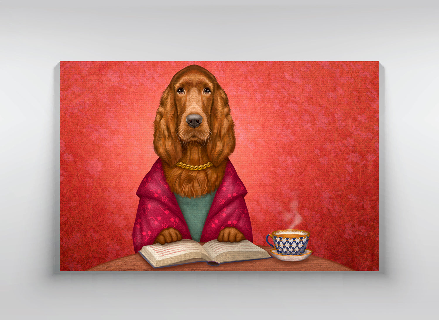 Canvas "Reading books removes sorrow from the heart" (Irish Setter)