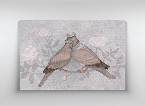 Canvas "Love sees roses without thorns" (European turtle doves)