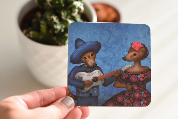 Coaster "One string is good enough for a good musician" (South American coatis)
