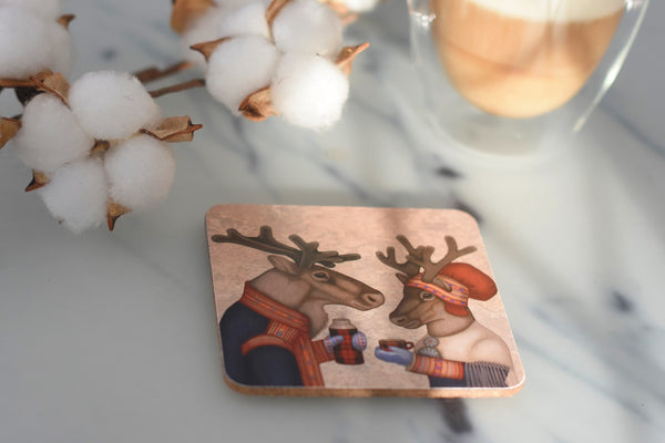 Coaster "Coffee and love taste best when hot" (Reindeers)