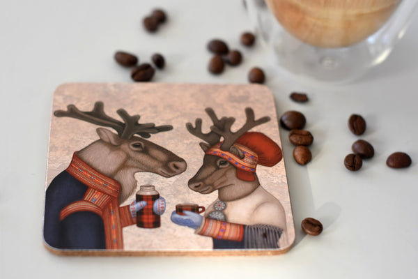 Coaster "Coffee and love taste best when hot" (Reindeers)