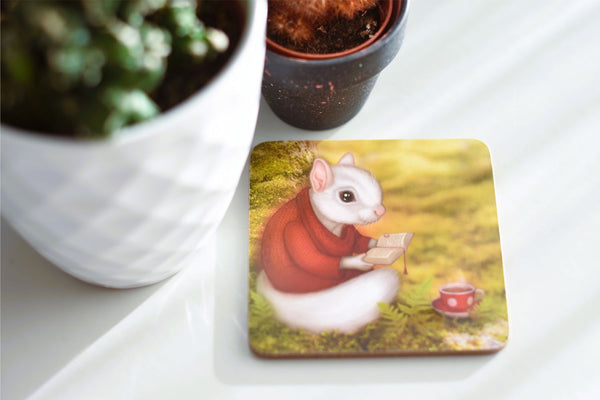 Coaster "Think before you speak, read before you think" (White squirrel)