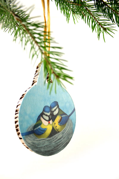 Christmas tree decoration "East or West, home is best" (Blue tits)