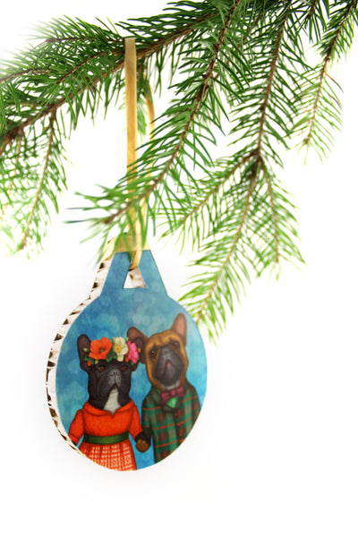 Christmas tree decoration "A life without love is like a year without summer" (French bulldogs)