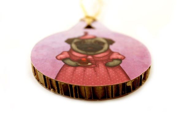 Christmas tree decoration "A full stomach makes a happy heart" (Pug)
