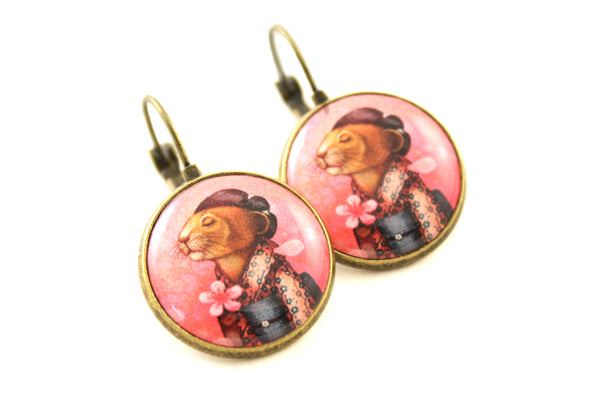 Earrings "A fallen blossom never returns to the branch" (Pika)