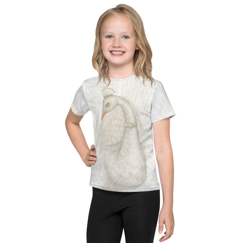 Unisex kids T-shirt "Every bird is proud of its feathers" (White Peacock)