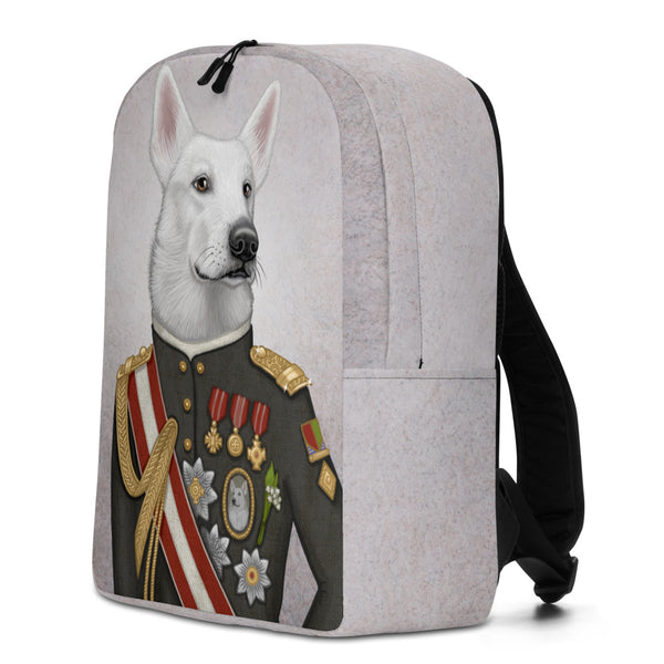 Backpack "A king's face should show grace" (White Swiss shepherd dog)
