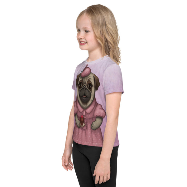 Unisex kids T-shirt "A full stomach makes a happy heart" (Pug)