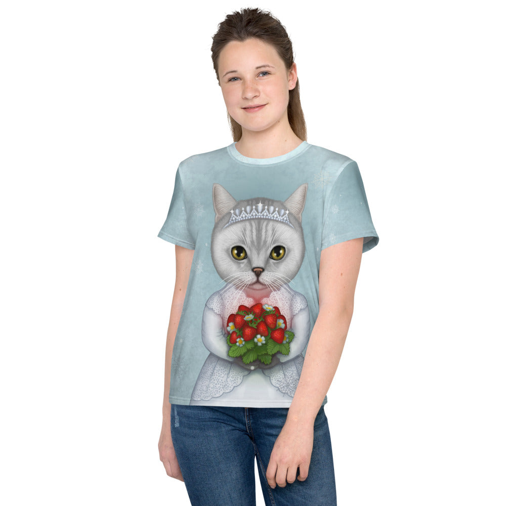 Unisex youth T-shirt "Don't marry a girl who wants strawberries in January" (British Shorthair)
