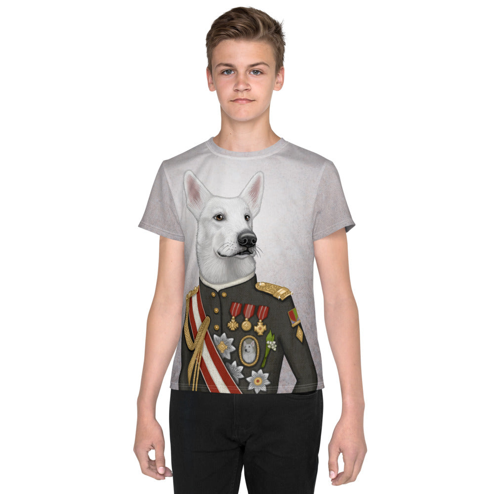 Unisex youth T-shirt "A king's face should show grace" (White Swiss Shepherd Dog)