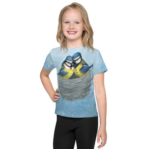 Unisex kids T-shirt "East or West, home is best" (Blue tits)