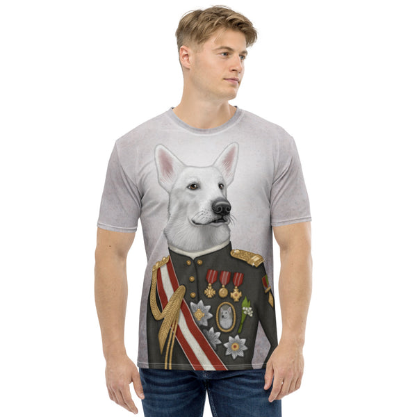 Men's T-shirt "A king's face should show grace" (White Swiss Shepherd Dog)