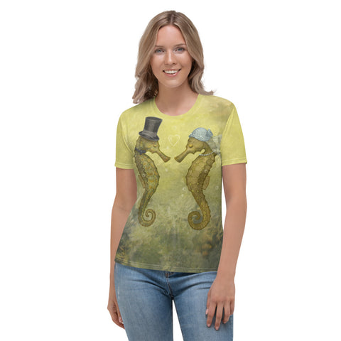 Women's T-shirt "Sea has hundred hearts" (Seahorses)