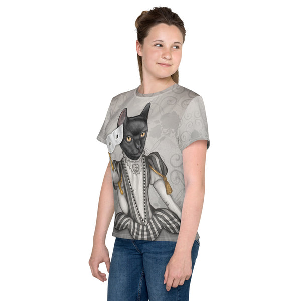 Unisex youth T-shirt "The face is a mask, look behind it" (Cat)