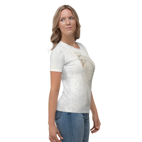 Women's T-shirt "Every bird is proud of its feathers" (White Peacock)