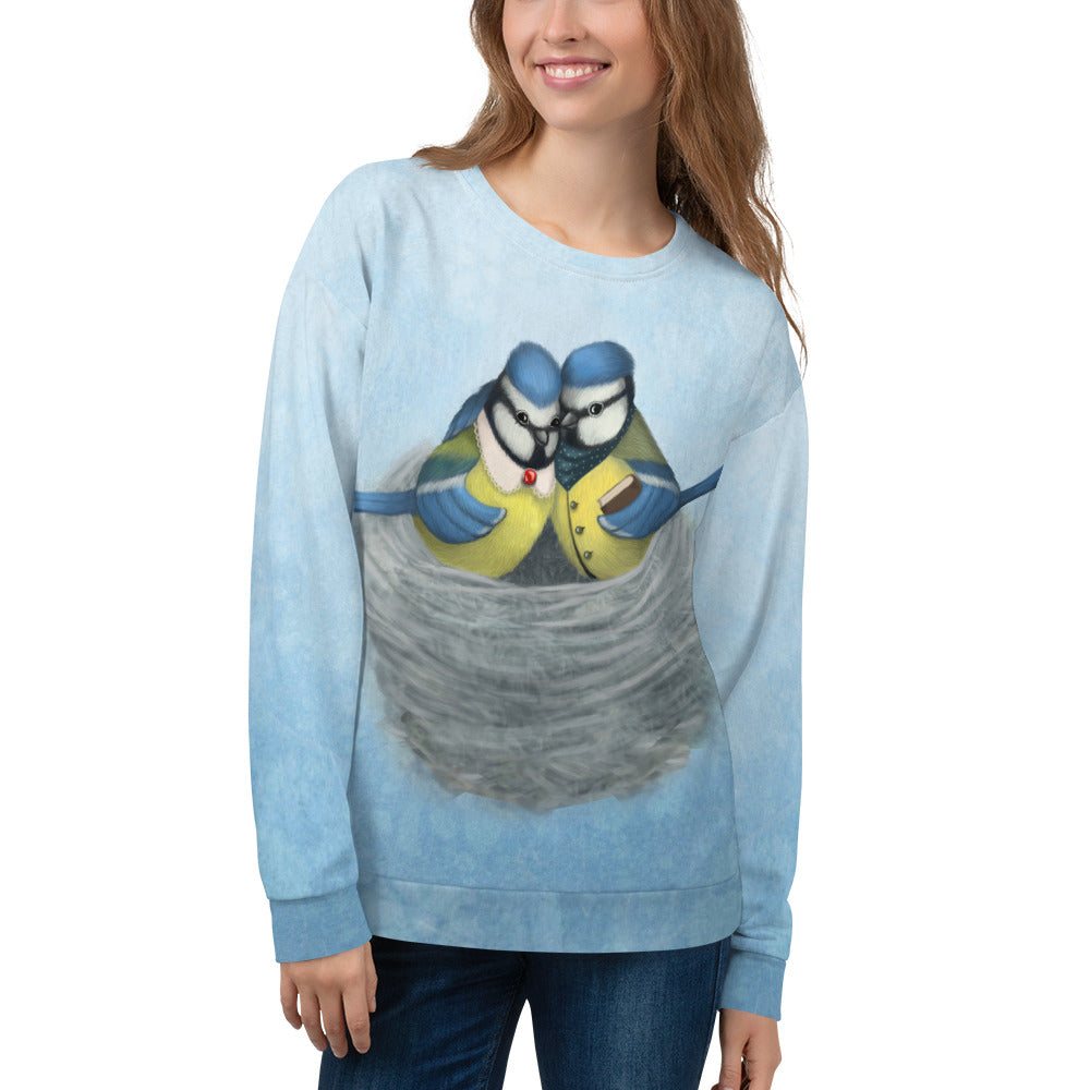 Unisex sweatshirt "East or West, home is best" (Blue tits)