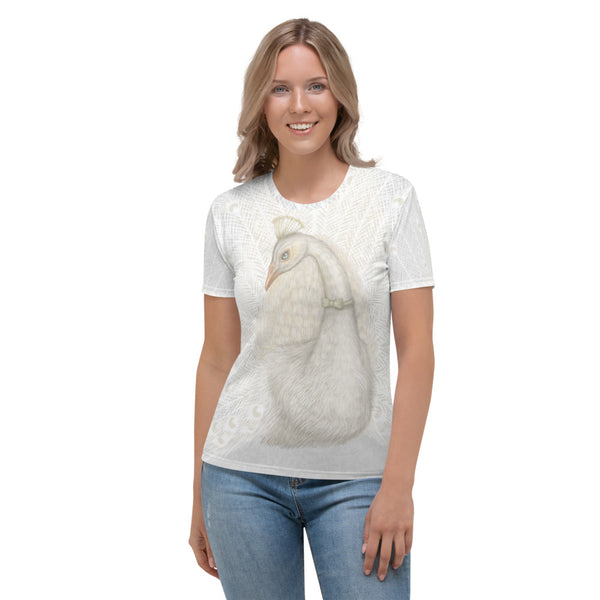 Naiste T-särk "Iga lind on uhke oma sulgede üle" (valge paabulind)