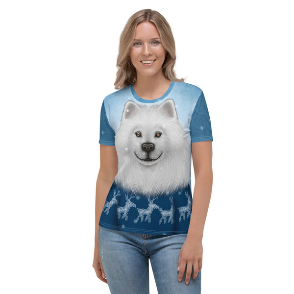 Naiste T-särk "Ükski lumehelves ei lange valesse kohta" (samojeedi koer)