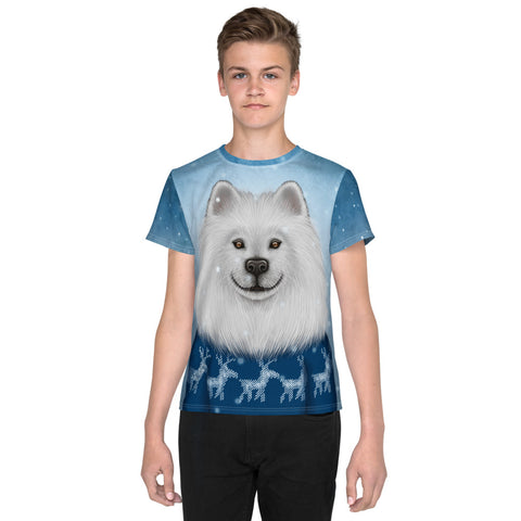 Unisex T-särk noorele "Ükski lumehelves ei lange valesse kohta" (samojeedi koer)