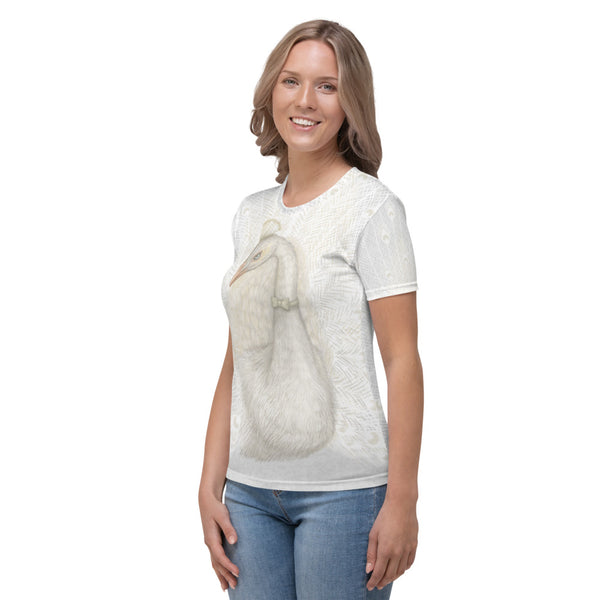 Women's T-shirt "Every bird is proud of its feathers" (White Peacock)