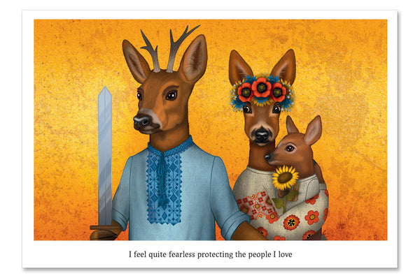 Postcard "I feel quite fearless protecting the people I love" (Deer)
