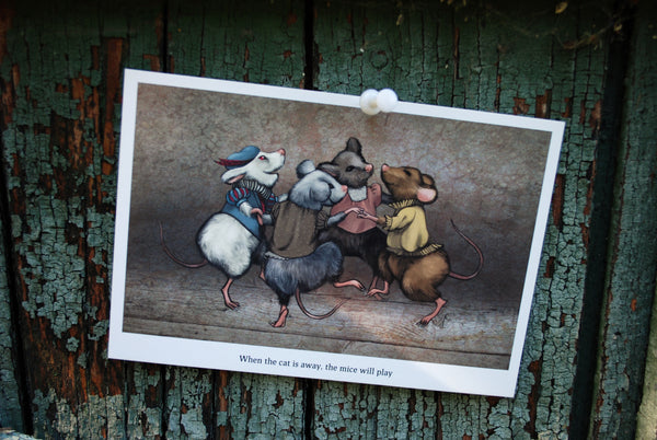 Postkaart "Kass ära, hiirtel pidu"