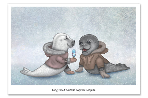 Postcard "Presents keep friendship warm" (Seals)