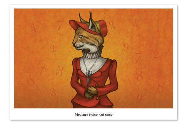 Postcard "Measure twice, cut once" (Lynx)