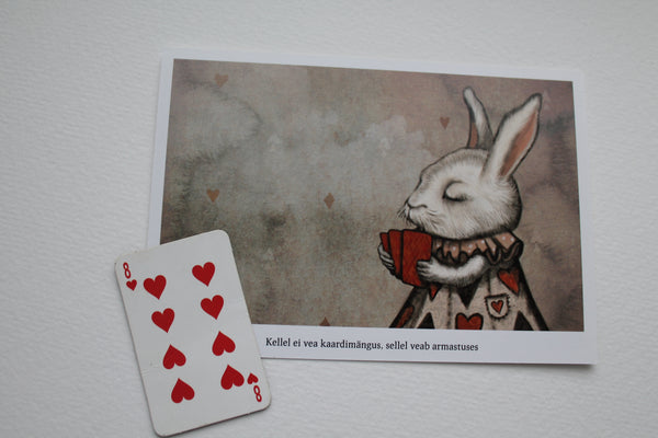 Postkaart "Kellel ei vea kaardimängus, sellel veab armastuses"