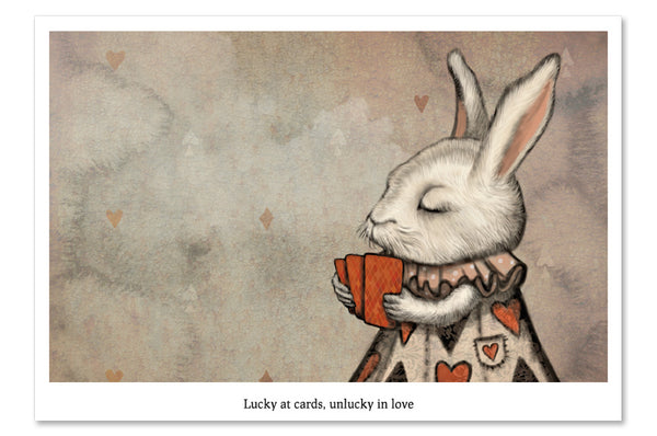 Postcard "Lucky at cards, unlucky in love" (Hare)