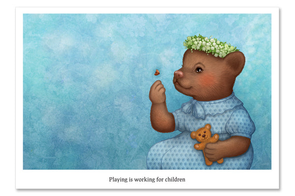 Postcard "Playing is working for children" (Bear)