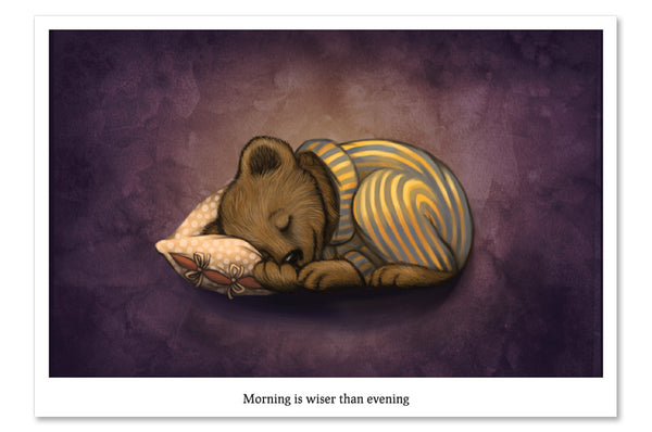Postcard "Morning is wiser than evening" (Bear)